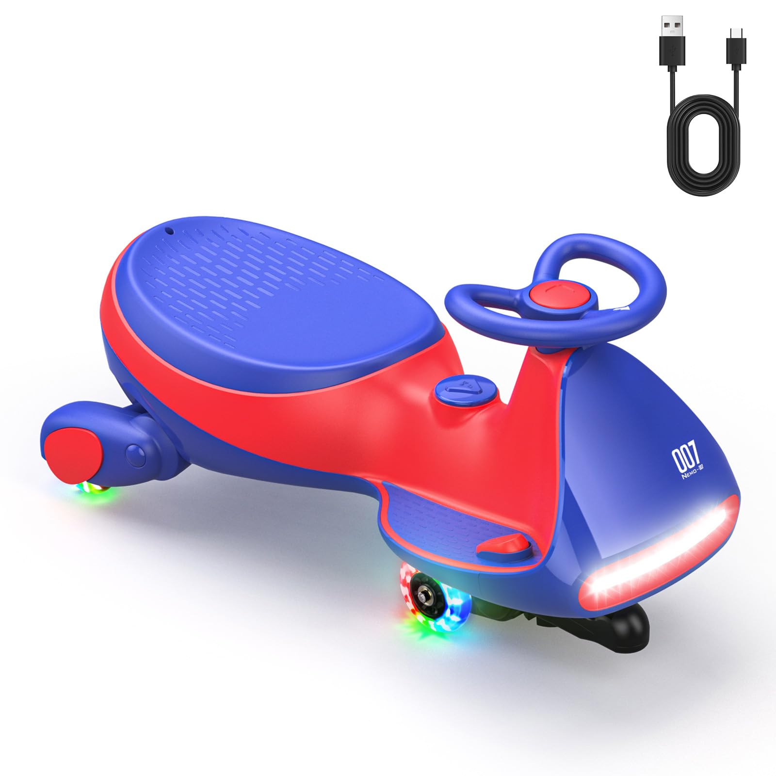 FanttikRide 12V N7 Pro Electric Car for Children, Anti-Tip, Ergonomic, 2 in 1, 2 Speed, Flashing Wheels, Bluetooth, Type-C Charging, for Children from 3 Years, Red and Blue.