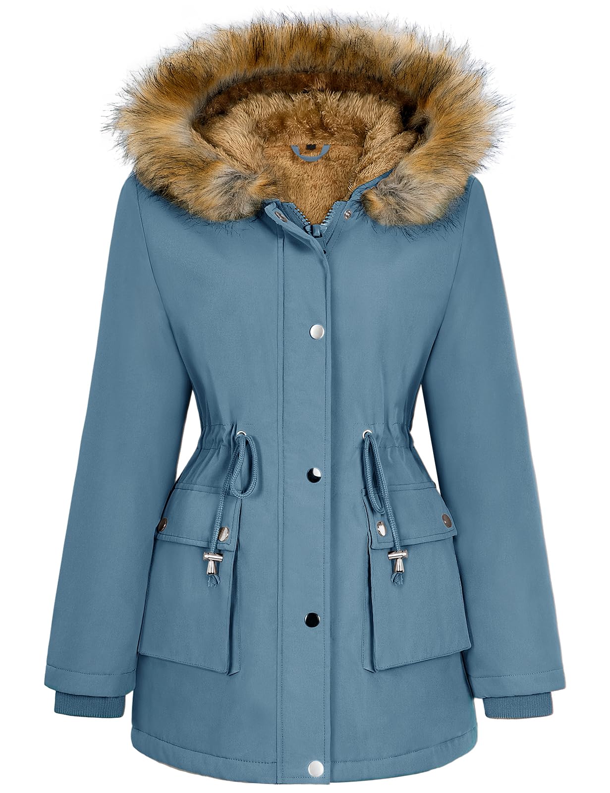 Lonya Manteau Femme Hiver Parka - Veste Polaire Imperméables Manteau à Capuche Zippé Chaud Blouson Doublure en Peluche Fausse Fourrure Parka Jacket Hooded Outercoat avec Poches
