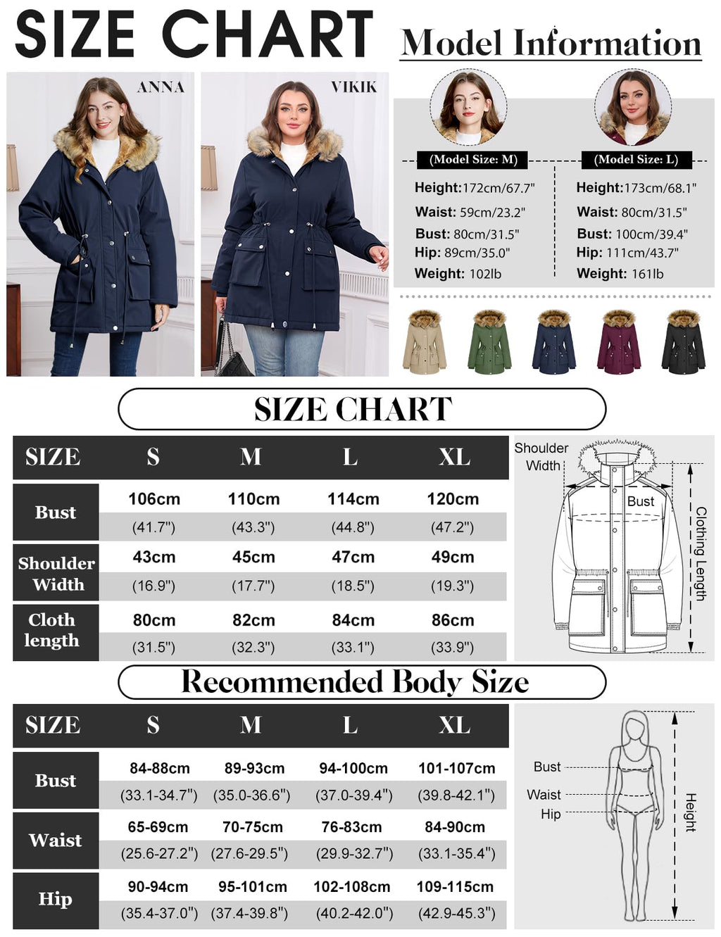 Lonya Manteau Femme Hiver Parka - Veste Polaire Imperméables Manteau à Capuche Zippé Chaud Blouson Doublure en Peluche Fausse Fourrure Parka Jacket Hooded Outercoat avec Poches