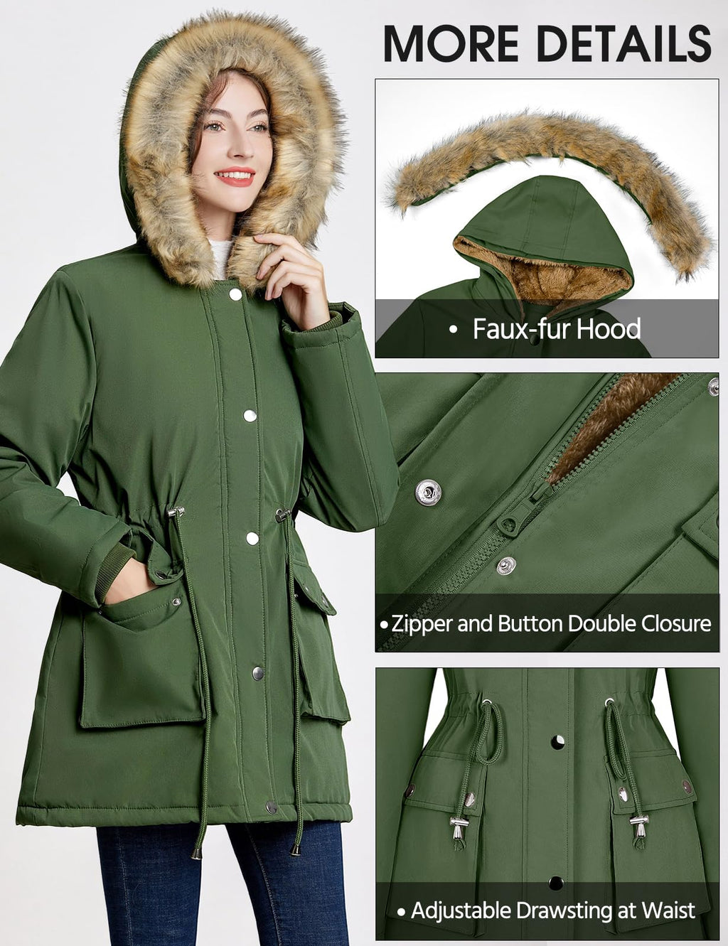 Lonya Manteau Femme Hiver Parka - Veste Polaire Imperméables Manteau à Capuche Zippé Chaud Blouson Doublure en Peluche Fausse Fourrure Parka Jacket Hooded Outercoat avec Poches