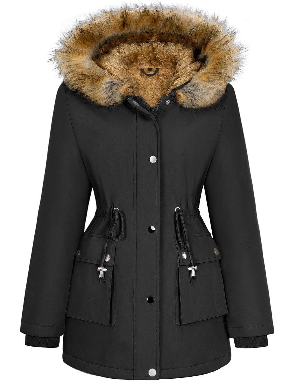 Lonya Manteau Femme Hiver Parka - Veste Polaire Imperméables Manteau à Capuche Zippé Chaud Blouson Doublure en Peluche Fausse Fourrure Parka Jacket Hooded Outercoat avec Poches