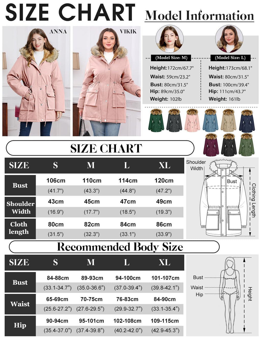 Lonya Manteau Femme Hiver Parka - Veste Polaire Imperméables Manteau à Capuche Zippé Chaud Blouson Doublure en Peluche Fausse Fourrure Parka Jacket Hooded Outercoat avec Poches