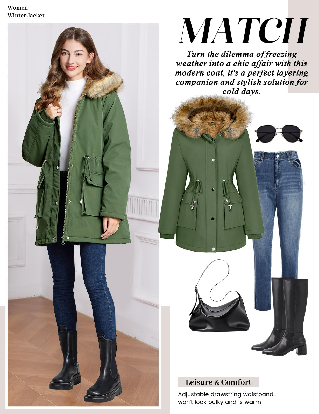 Lonya Manteau Femme Hiver Parka - Veste Polaire Imperméables Manteau à Capuche Zippé Chaud Blouson Doublure en Peluche Fausse Fourrure Parka Jacket Hooded Outercoat avec Poches
