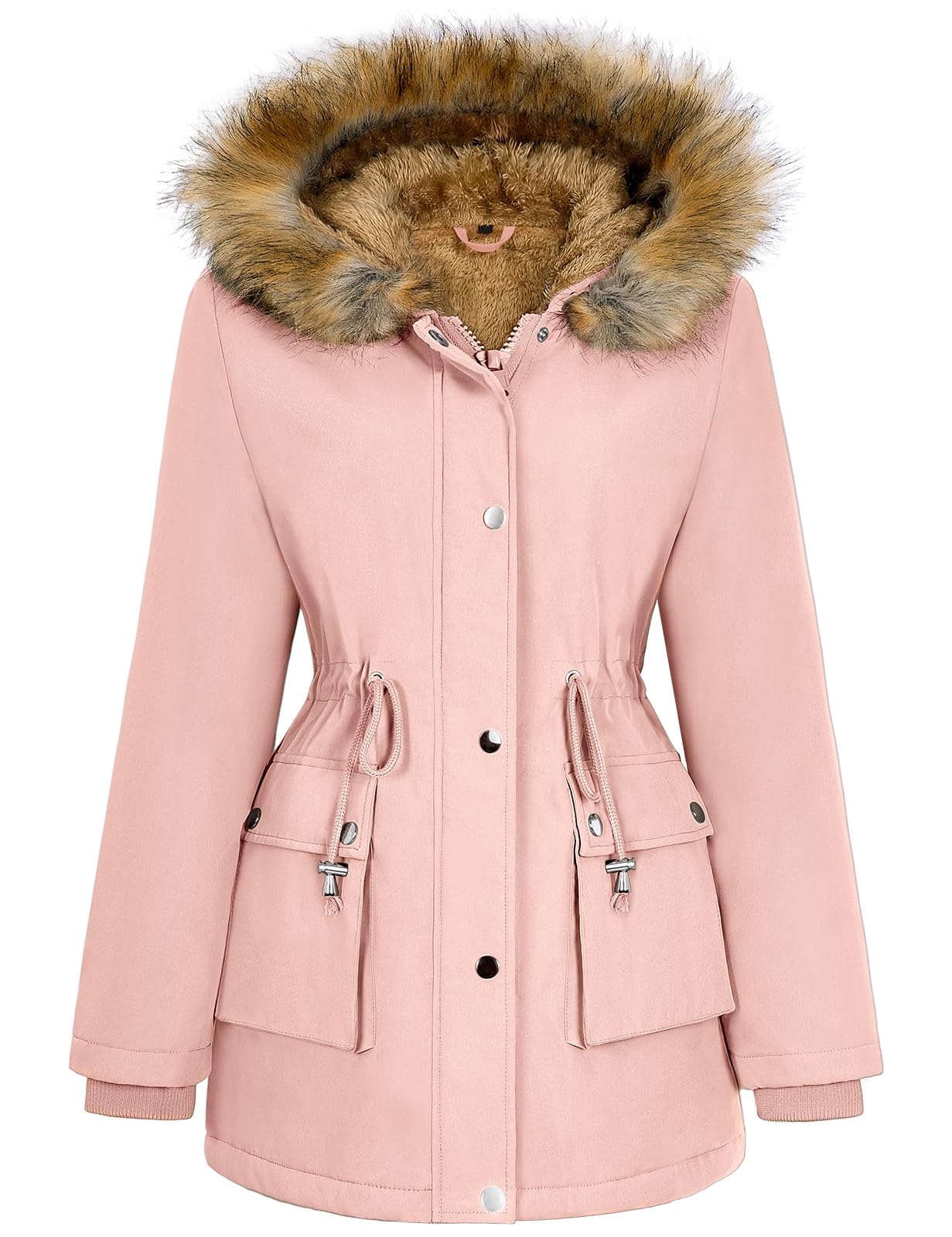 Lonya Manteau Femme Hiver Parka - Veste Polaire Imperméables Manteau à Capuche Zippé Chaud Blouson Doublure en Peluche Fausse Fourrure Parka Jacket Hooded Outercoat avec Poches