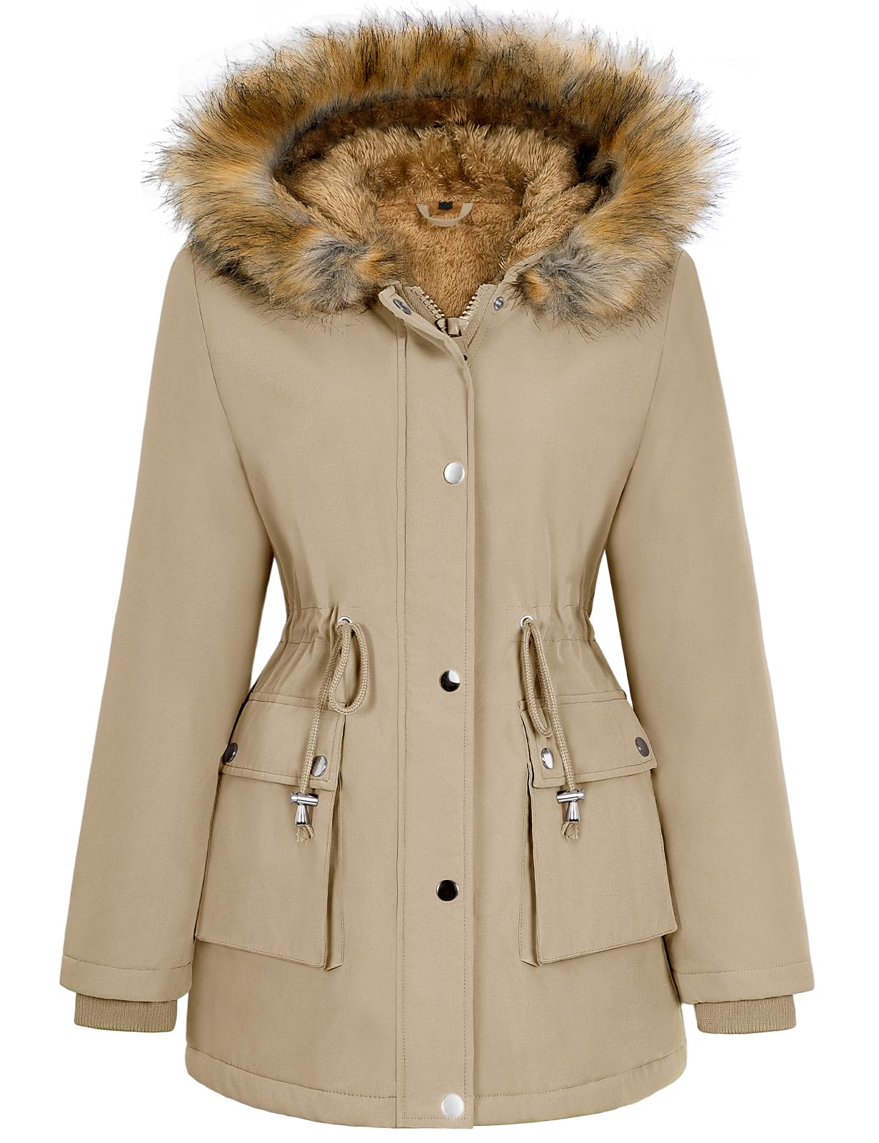 Lonya Manteau Femme Hiver Parka - Veste Polaire Imperméables Manteau à Capuche Zippé Chaud Blouson Doublure en Peluche Fausse Fourrure Parka Jacket Hooded Outercoat avec Poches