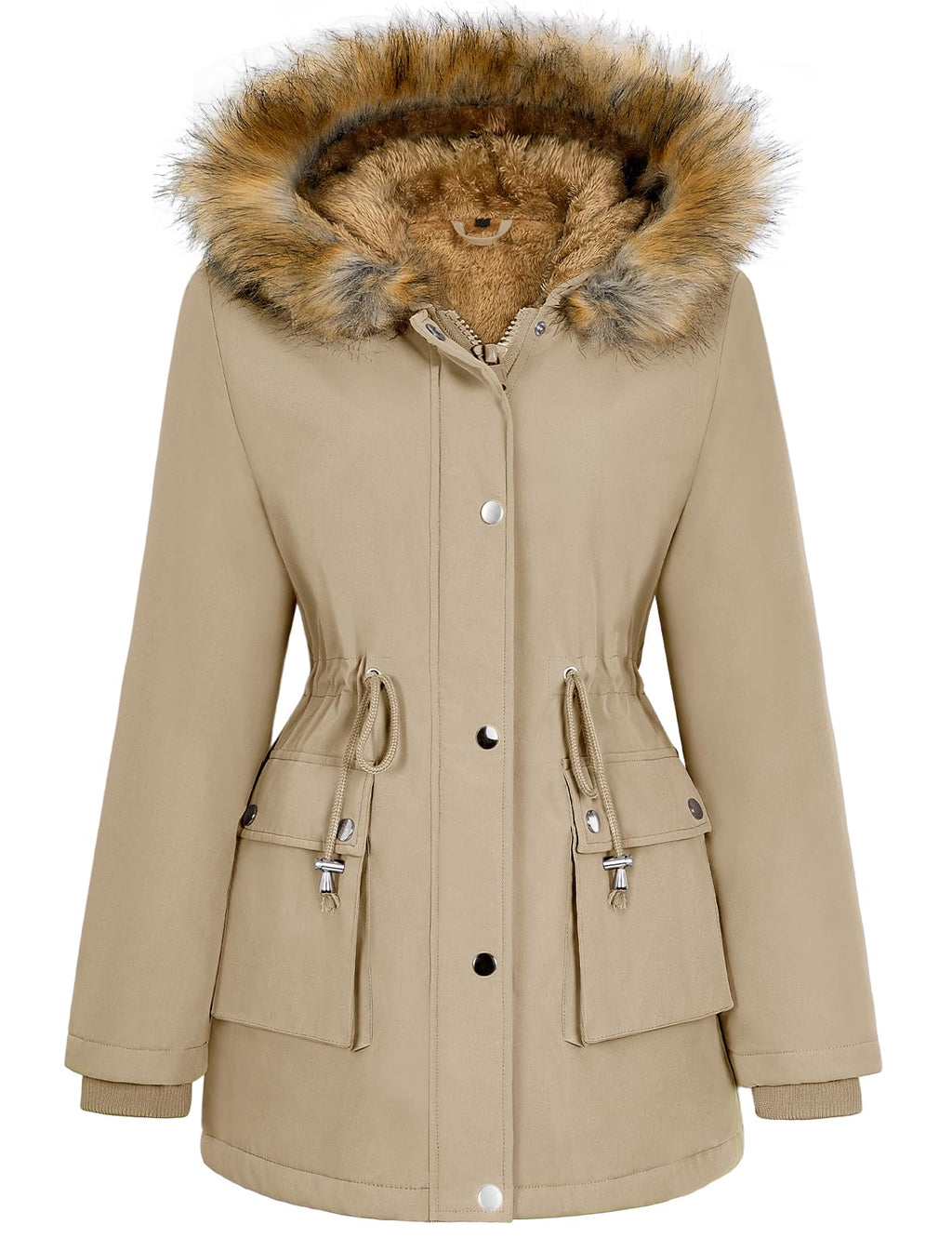 Lonya Manteau Femme Hiver Parka - Veste Polaire Imperméables Manteau à Capuche Zippé Chaud Blouson Doublure en Peluche Fausse Fourrure Parka Jacket Hooded Outercoat avec Poches