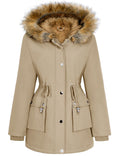 Lonya Manteau Femme Hiver Parka - Veste Polaire Imperméables Manteau à Capuche Zippé Chaud Blouson Doublure en Peluche Fausse Fourrure Parka Jacket Hooded Outercoat avec Poches