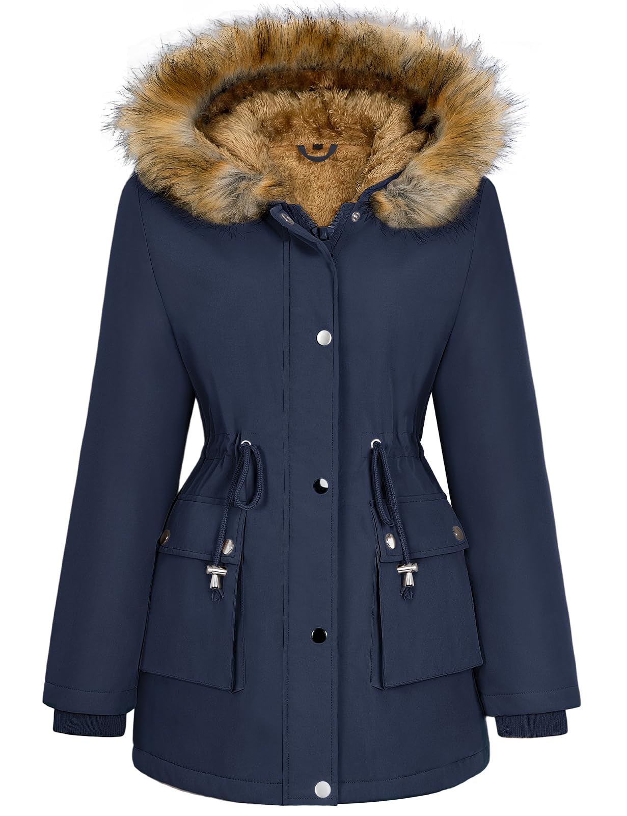 Lonya Manteau Femme Hiver Parka - Veste Polaire Imperméables Manteau à Capuche Zippé Chaud Blouson Doublure en Peluche Fausse Fourrure Parka Jacket Hooded Outercoat avec Poches