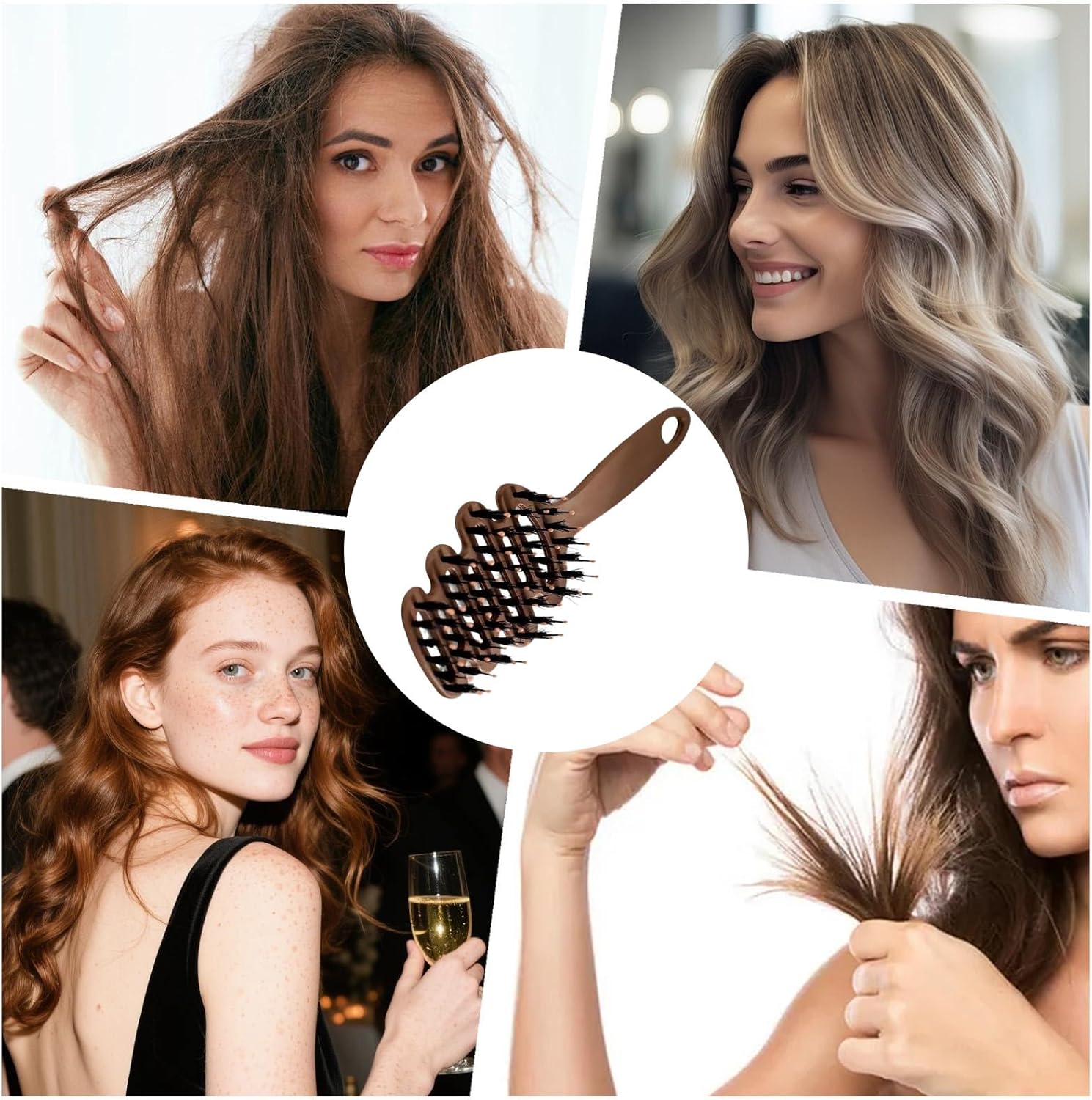 Brosse Pour Cheveux En Soies De Sanglier,Peigne Démêlant Courbé,Peigne - Pour Le Séchage Le Massage Le Coiffage Le Lissage Le Toilettage Les Cheveux Bouclés Le Voyage Le Salon La