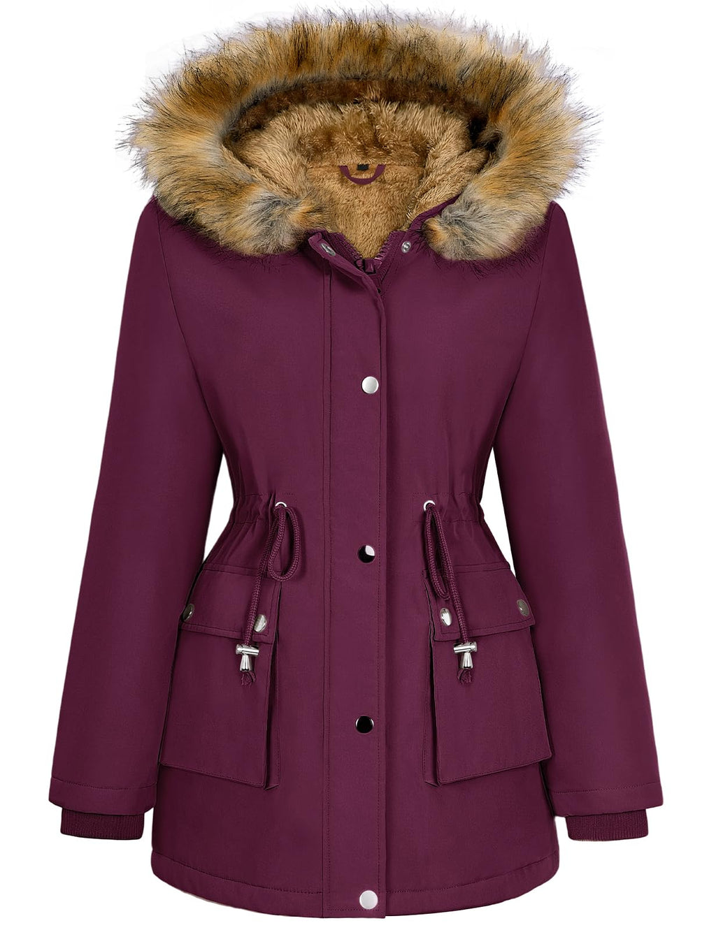 Lonya Manteau Femme Hiver Parka - Veste Polaire Imperméables Manteau à Capuche Zippé Chaud Blouson Doublure en Peluche Fausse Fourrure Parka Jacket Hooded Outercoat avec Poches
