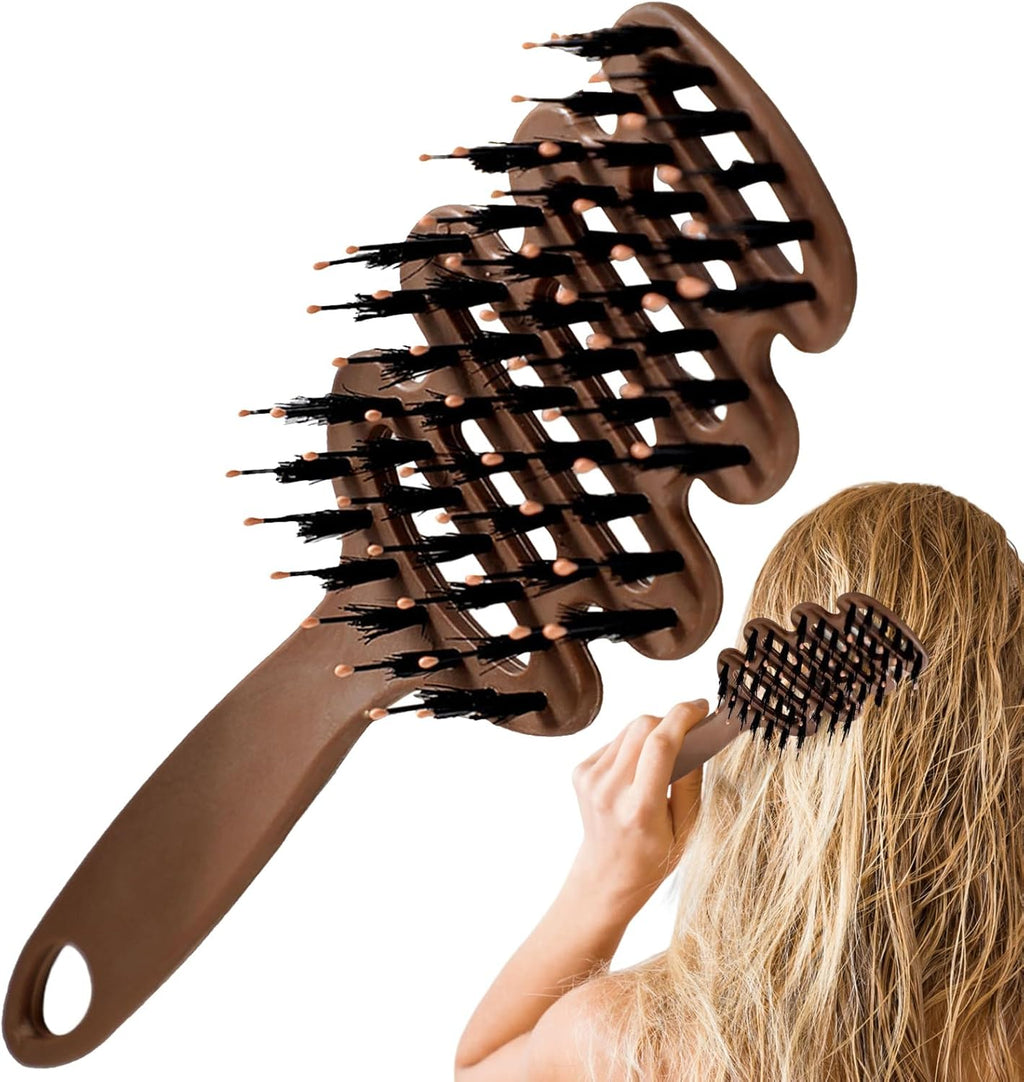 Brosse Pour Cheveux En Soies De Sanglier,Peigne Démêlant Courbé,Peigne - Pour Le Séchage Le Massage Le Coiffage Le Lissage Le Toilettage Les Cheveux Bouclés Le Voyage Le Salon La