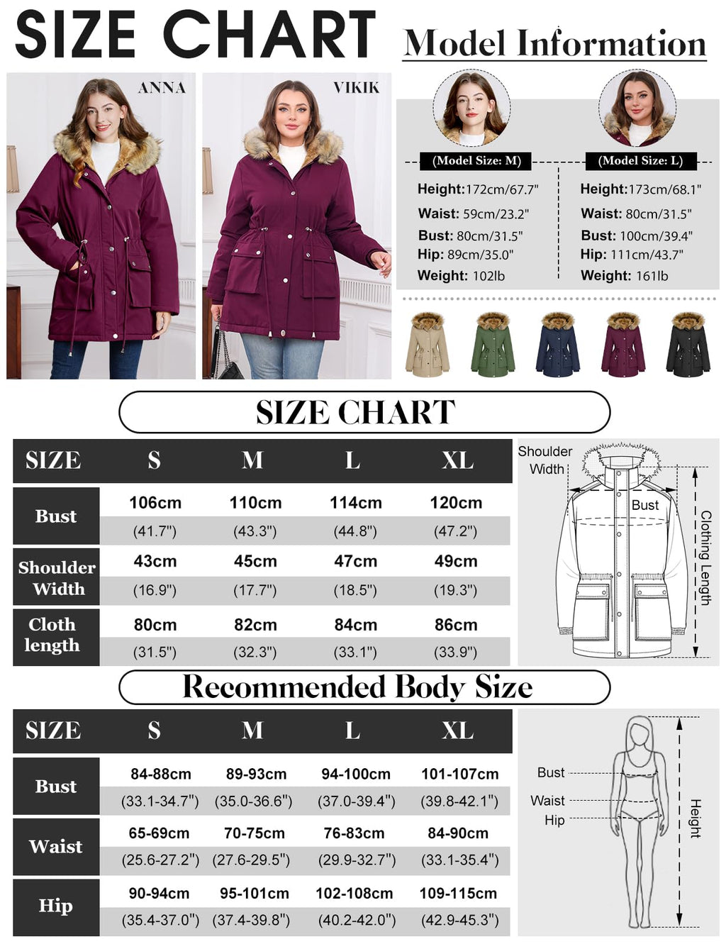 Lonya Manteau Femme Hiver Parka - Veste Polaire Imperméables Manteau à Capuche Zippé Chaud Blouson Doublure en Peluche Fausse Fourrure Parka Jacket Hooded Outercoat avec Poches
