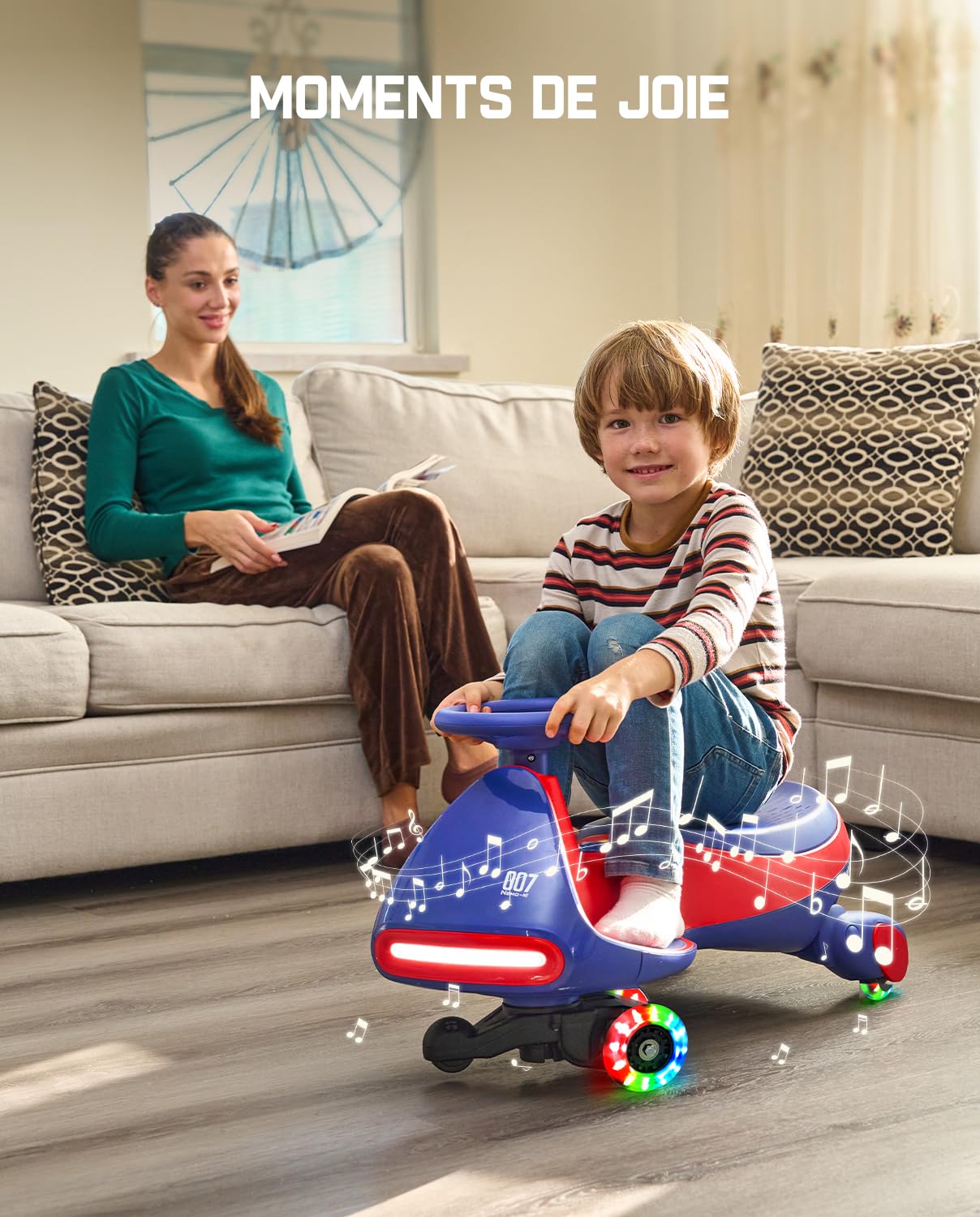 FanttikRide 12V N7 Pro Electric Car for Children, Anti-Tip, Ergonomic, 2 in 1, 2 Speed, Flashing Wheels, Bluetooth, Type-C Charging, for Children from 3 Years, Red and Blue.