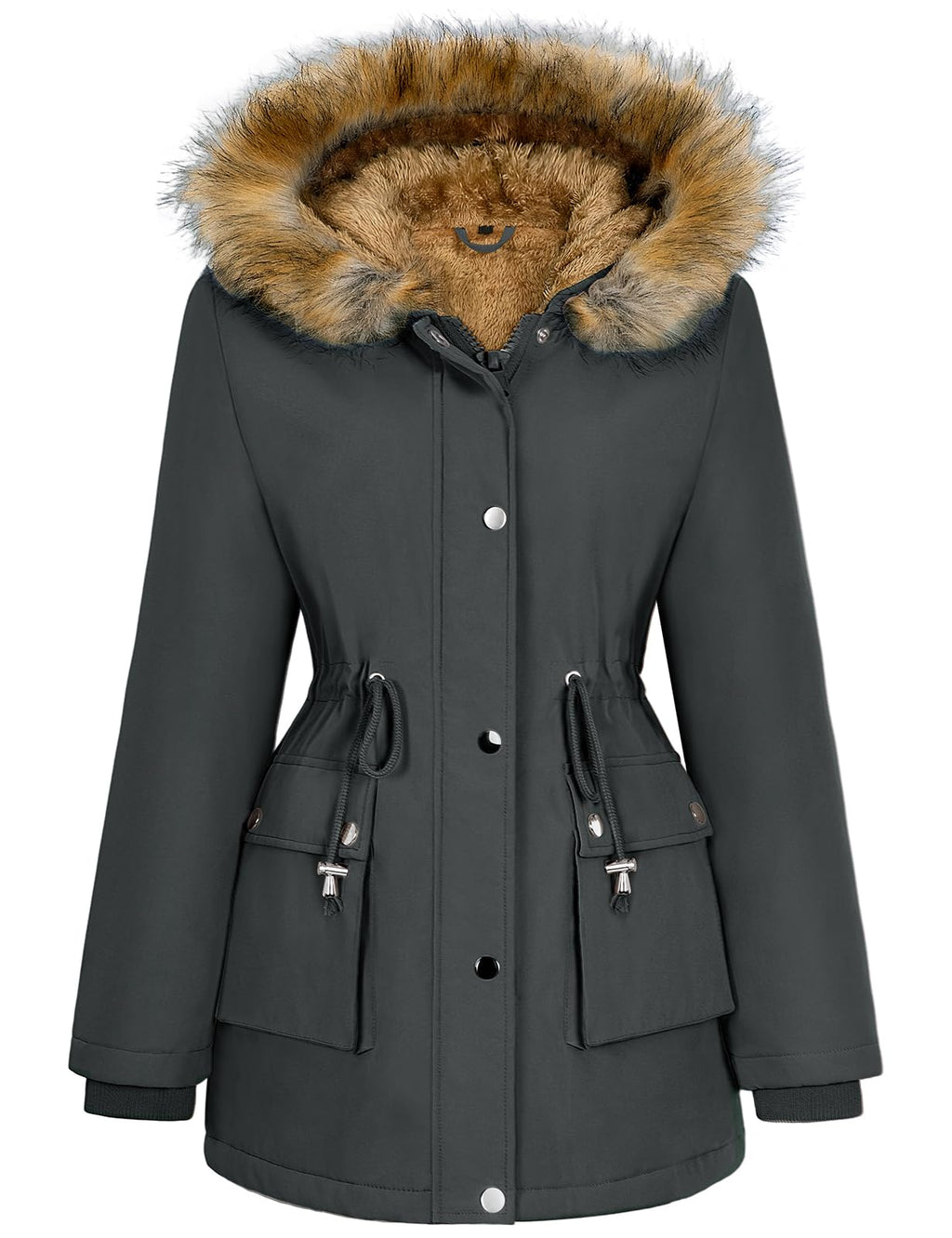 Lonya Manteau Femme Hiver Parka - Veste Polaire Imperméables Manteau à Capuche Zippé Chaud Blouson Doublure en Peluche Fausse Fourrure Parka Jacket Hooded Outercoat avec Poches