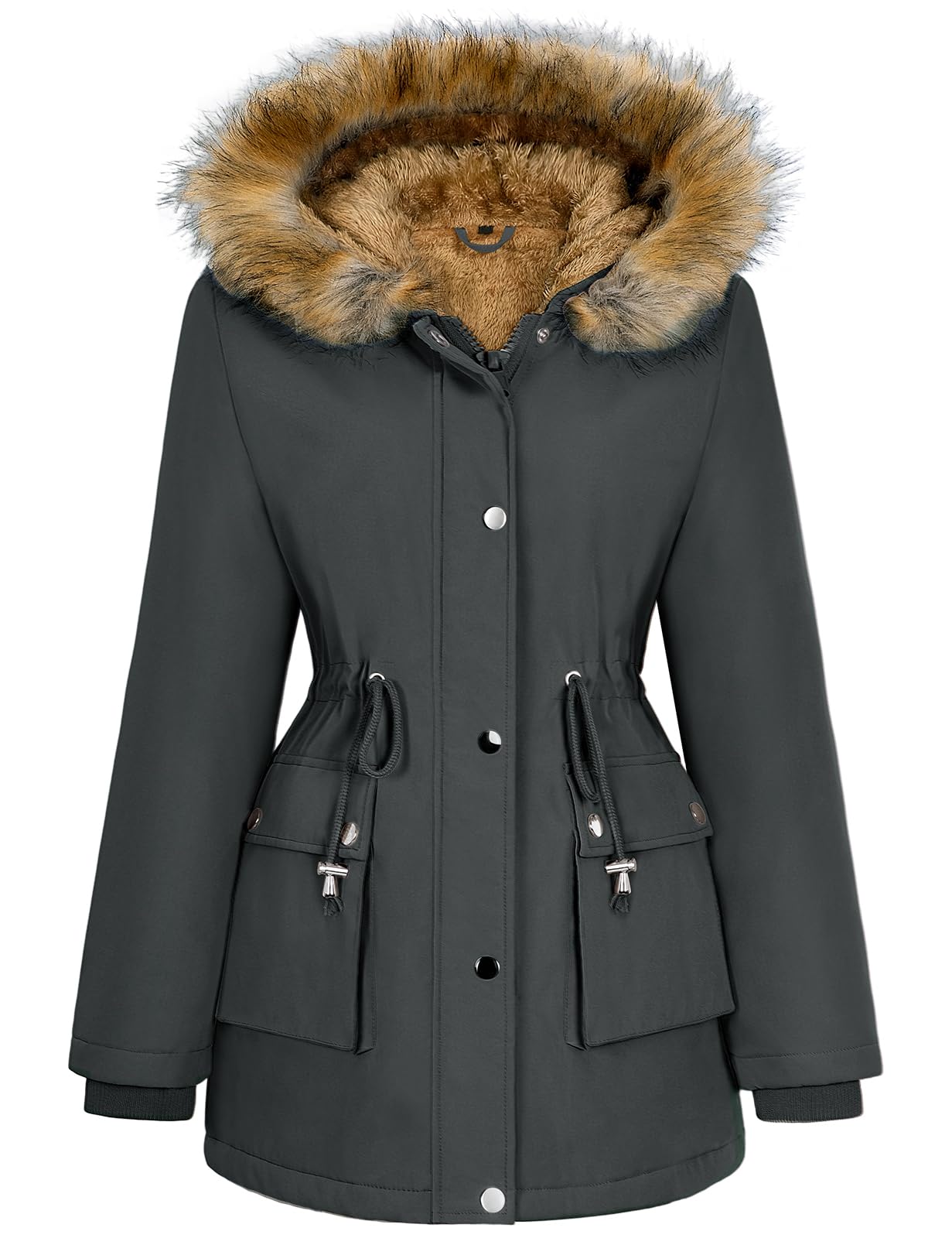 Lonya Manteau Femme Hiver Parka - Veste Polaire Imperméables Manteau à Capuche Zippé Chaud Blouson Doublure en Peluche Fausse Fourrure Parka Jacket Hooded Outercoat avec Poches