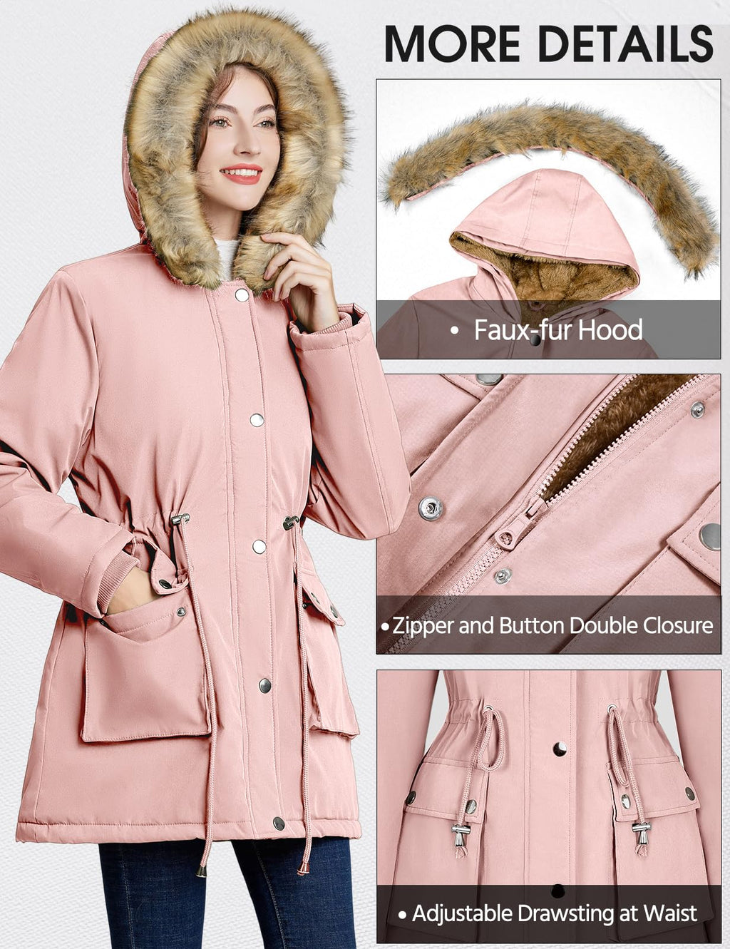 Lonya Manteau Femme Hiver Parka - Veste Polaire Imperméables Manteau à Capuche Zippé Chaud Blouson Doublure en Peluche Fausse Fourrure Parka Jacket Hooded Outercoat avec Poches